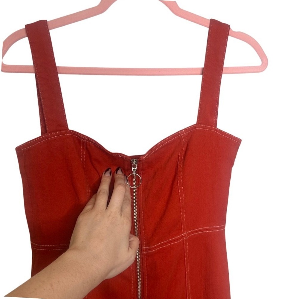 Y2K Capulet Red Denim Mini Dress Front Zip Sweetheart Neckline Sleeveless SMALL - Picture 5 of 6